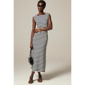 J.Crew Knit Boatneck Midi Dress Even Stripe Ivory Navy Medium Nautical Beachy